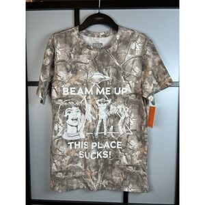 Stranger Things Camo Graphic T-Shirt Netflix Beam Me Up This Place Sucks Small